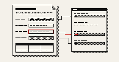 One-bit dithered grid of form fields, the cover image for the Extraction Arena note.