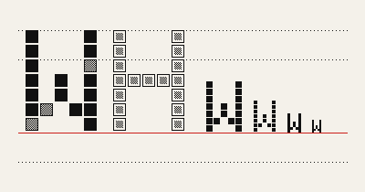 One-bit type specimen: block letterforms on metric lines, the cover for the note on SrCr and semantic retention.